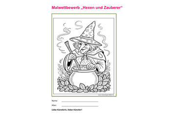 Malwettbewerb "Hexen und Zauberer" Malvorlage 1